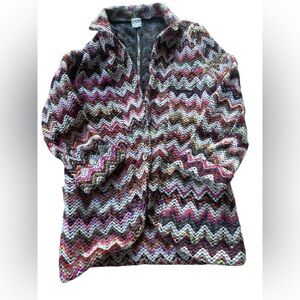 Women 70s style chunky knit coat rainbow‎ size S earthy hippie boho